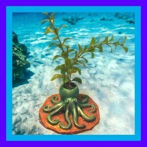 Aquarium Decoration - Green Octopus with Artificial Plant